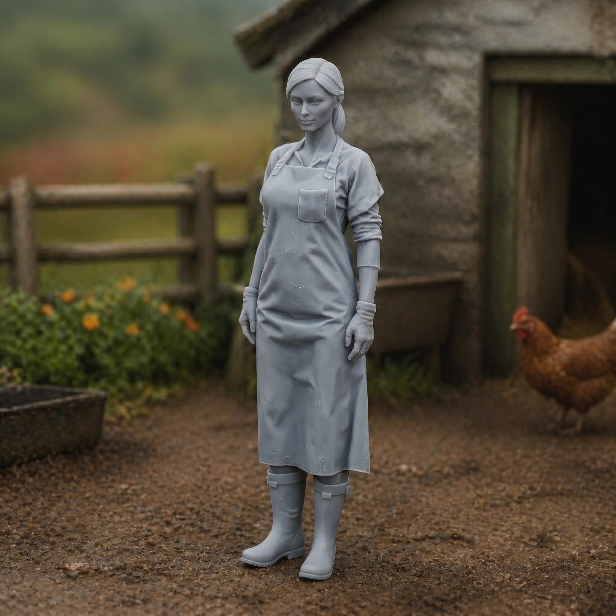 The Dairy Maid | Grey Resin Farm Diorama Figurine