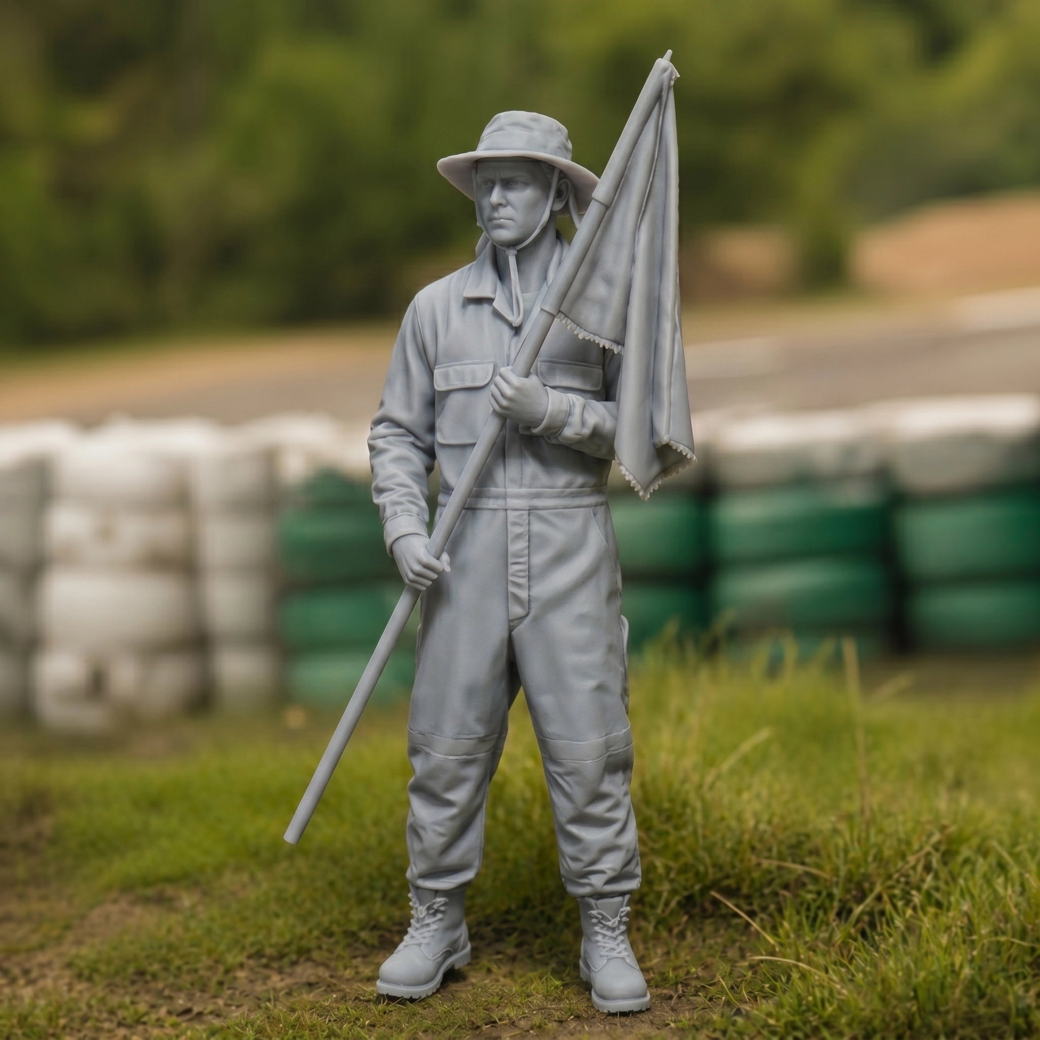 The Circuit Flag Marshal | Grey Resin Slot Car Diorama Figurine