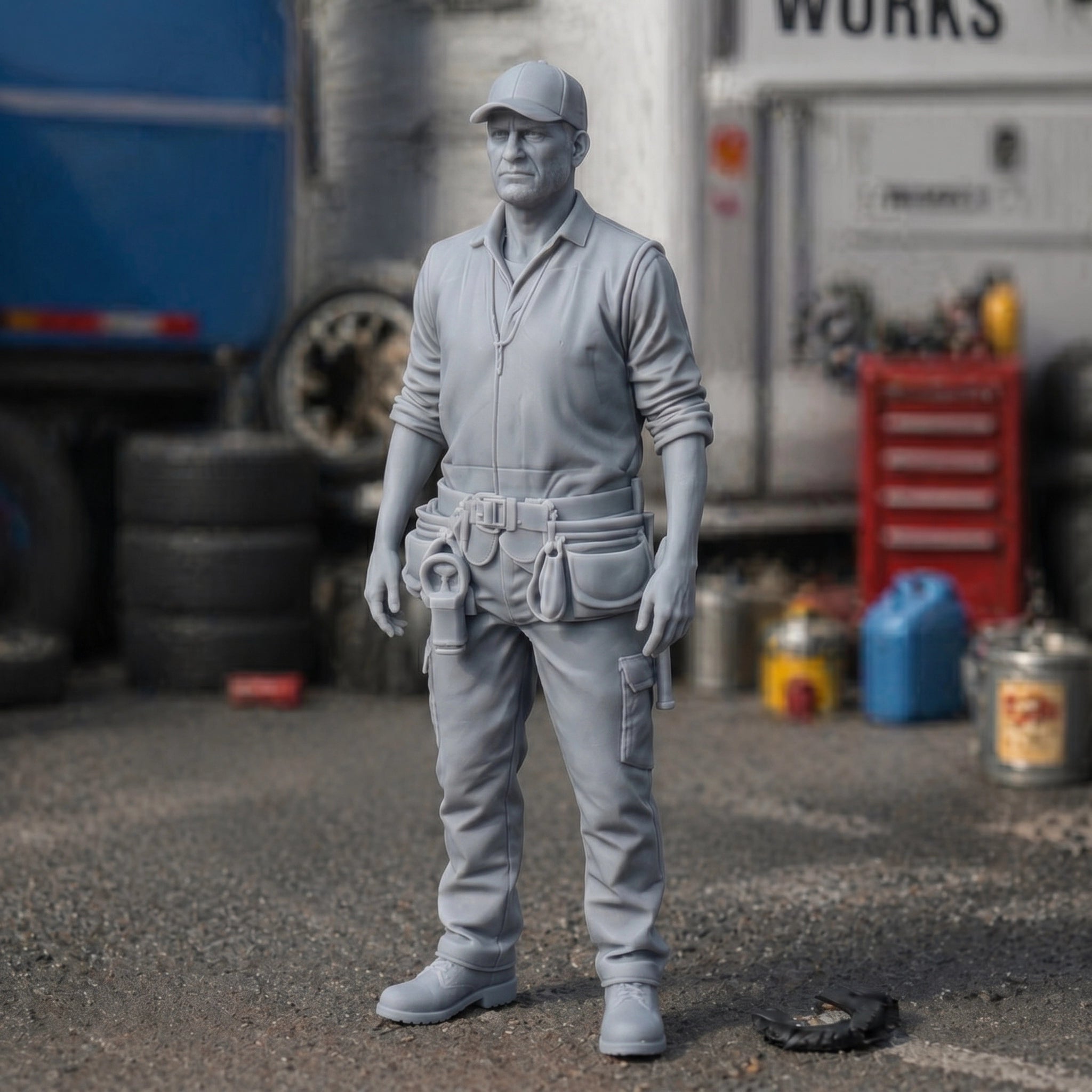 Track Maintenance Specialist | Grey Resin Slot Car Diorama Figurine