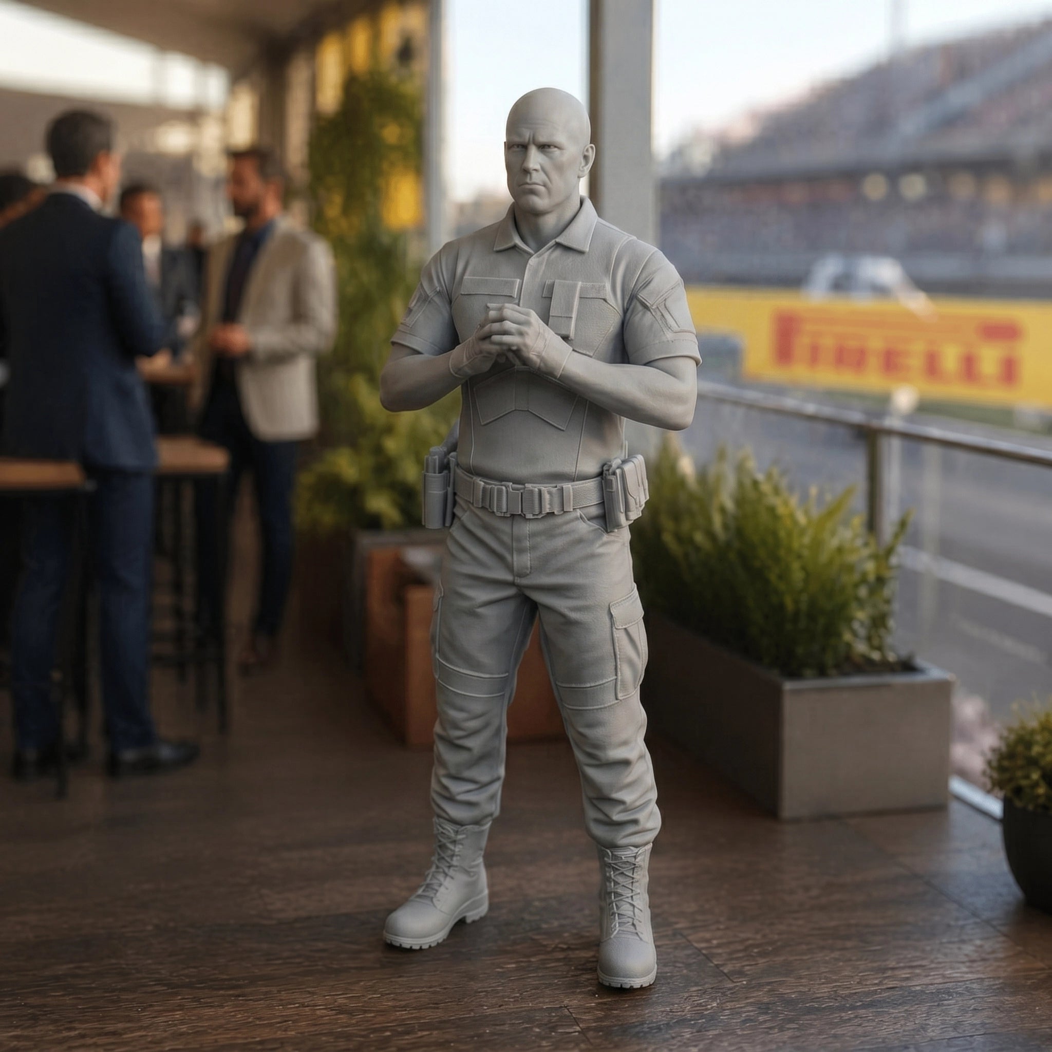 Paddock Security Detail | Grey Resin Slot Car Diorama Figurine