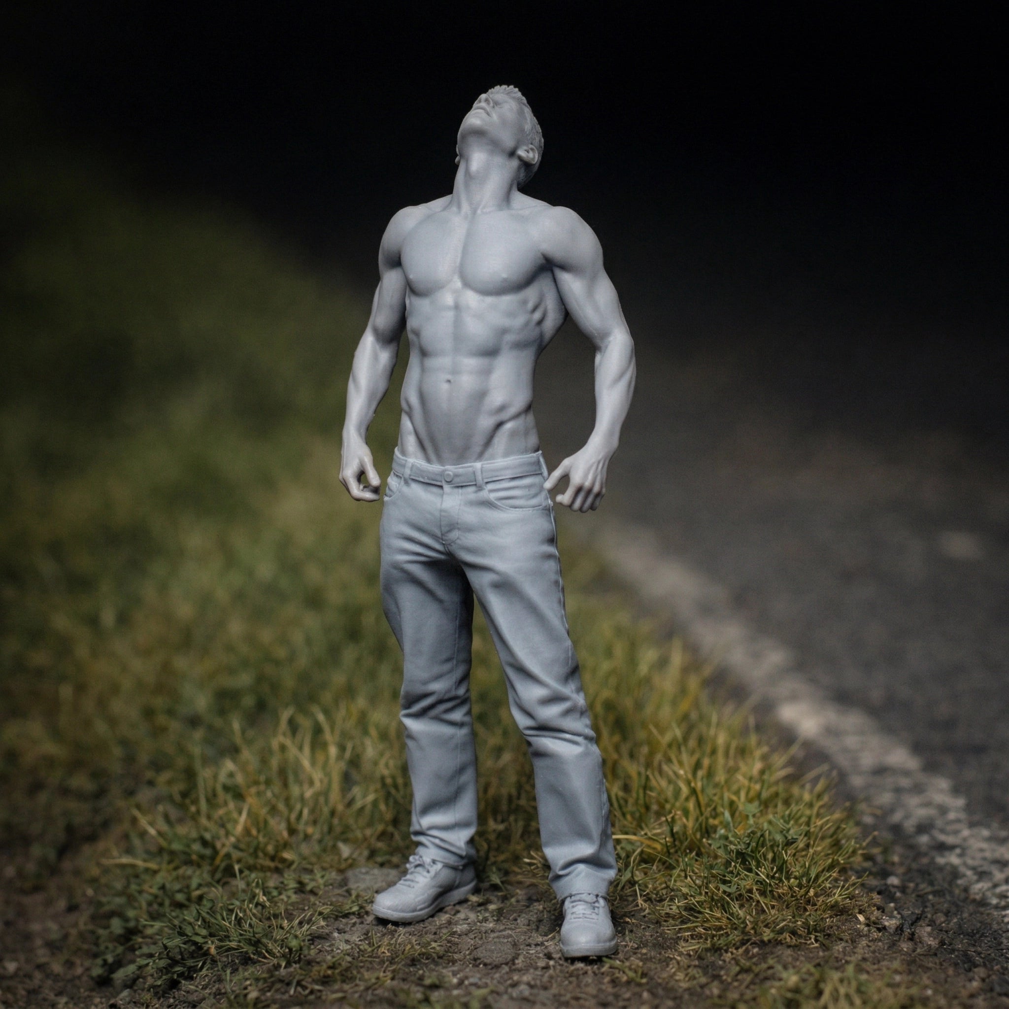 Passionate Race Super-Fan | Grey Resin Slot Car Diorama Figurine