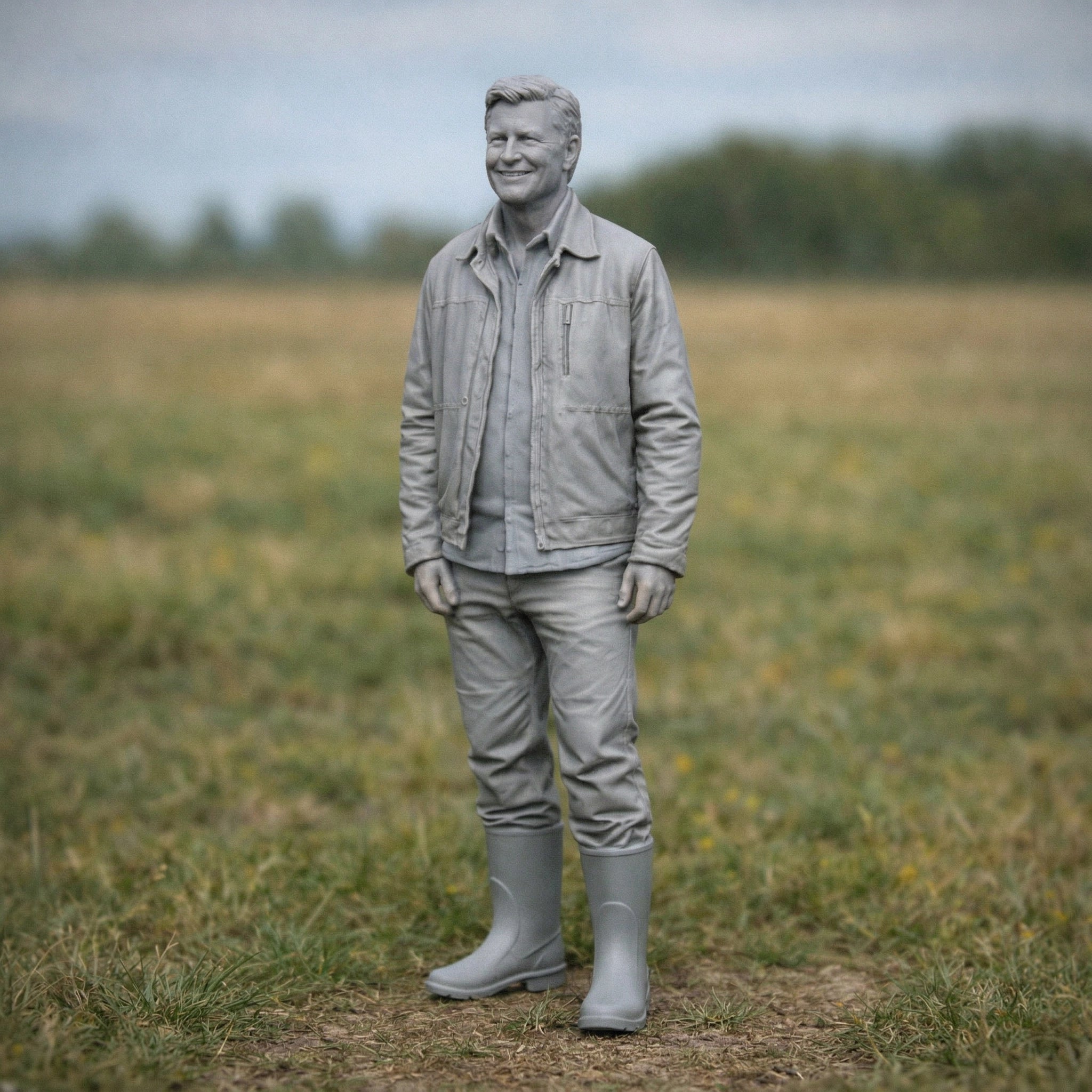 Rural Farmer Landowner | Grey Resin Farm Diorama Figurine