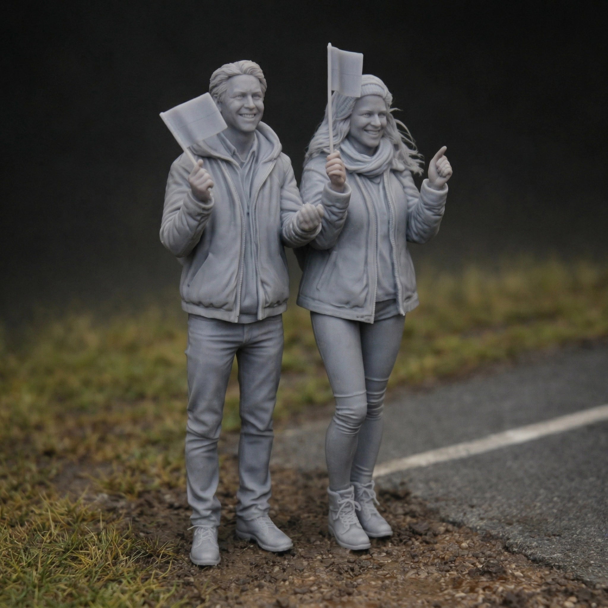Patriotic Rally Duo Two Pack | Grey Resin Diorama Figurine