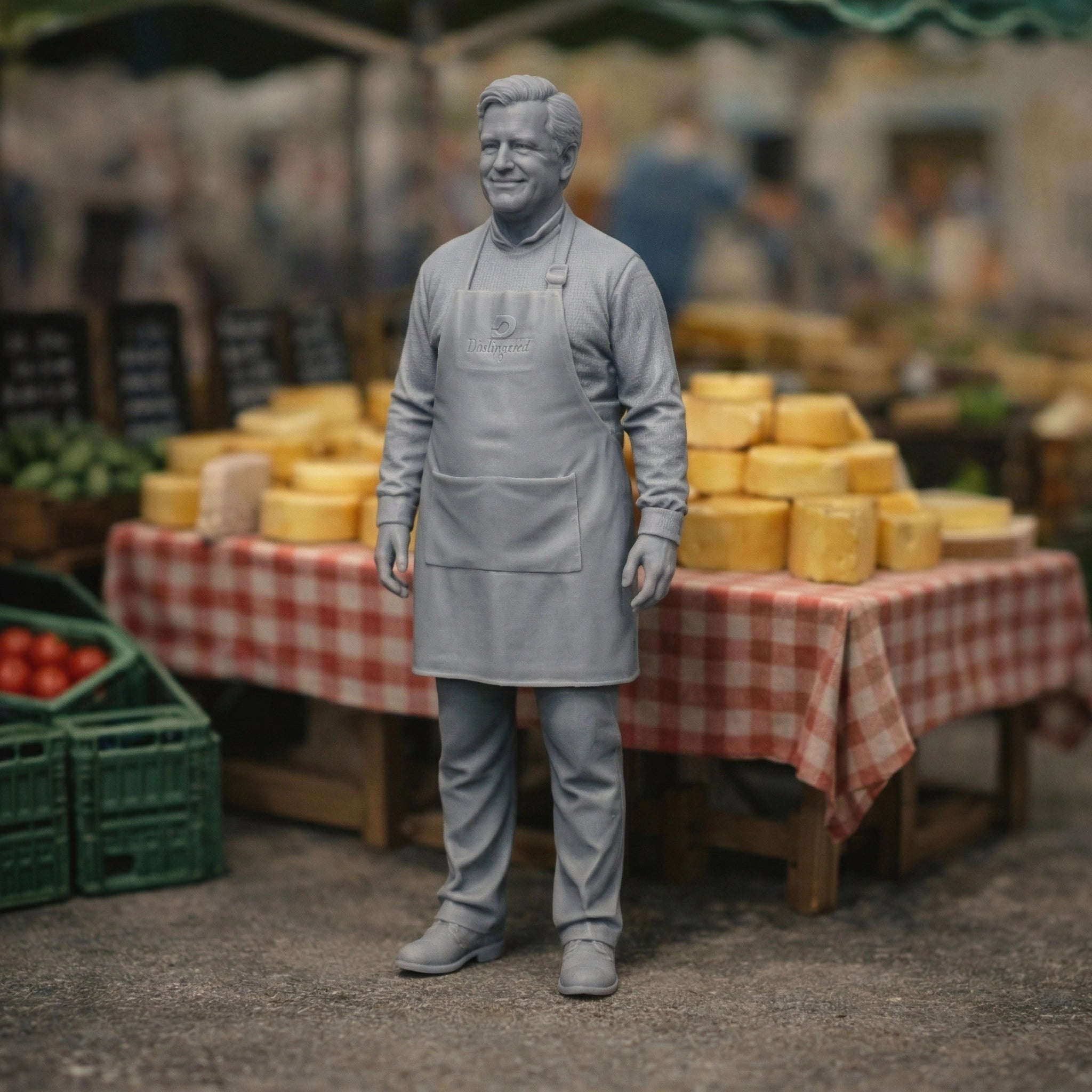 Artisanal Farmers Market Cheese Seller | Grey Resin Farm Diorama Figurine