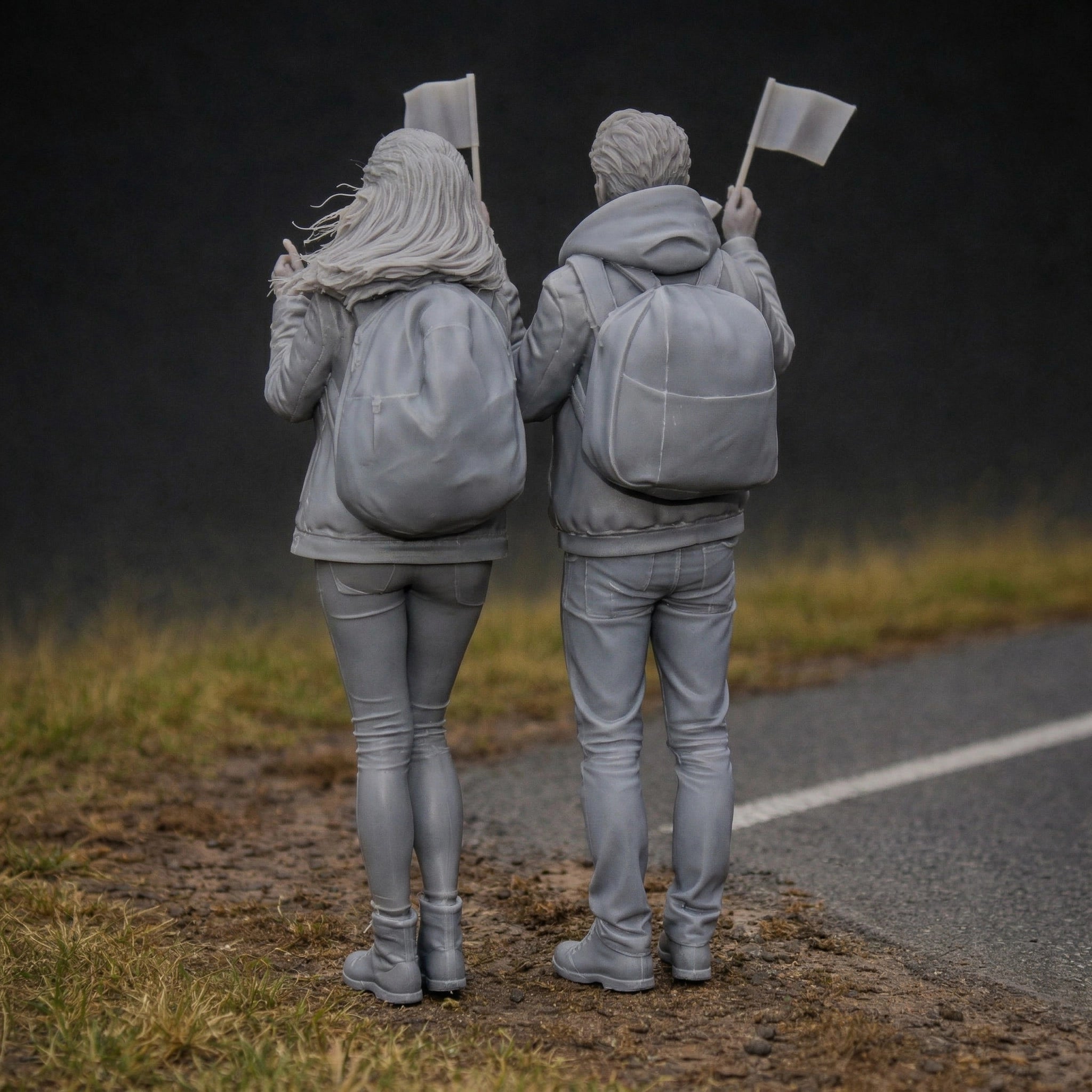Patriotic Rally Duo Two Pack | Grey Resin Diorama Figurine