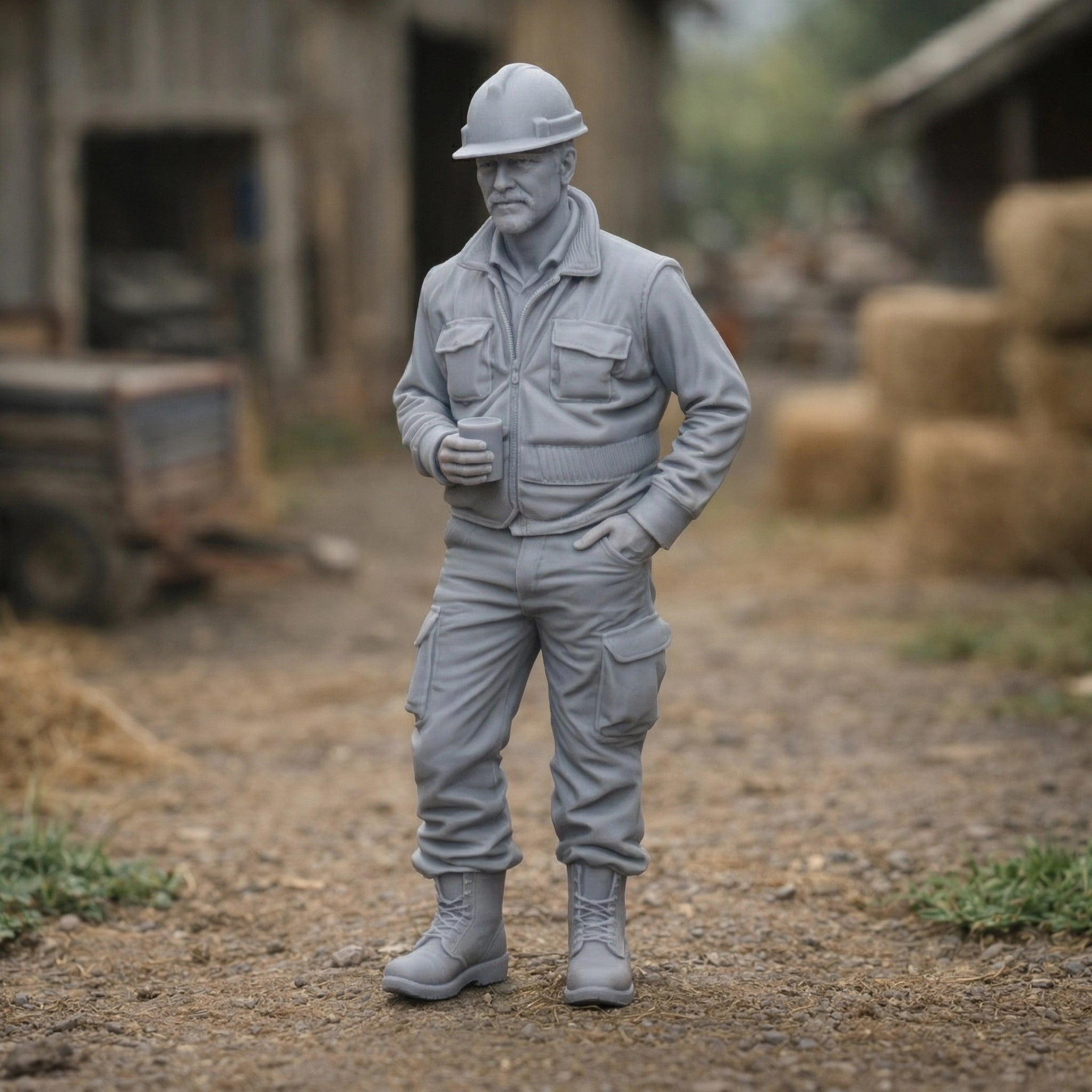 Farm Infrastructure Builder | Grey Resin Farm Diorama Figurine