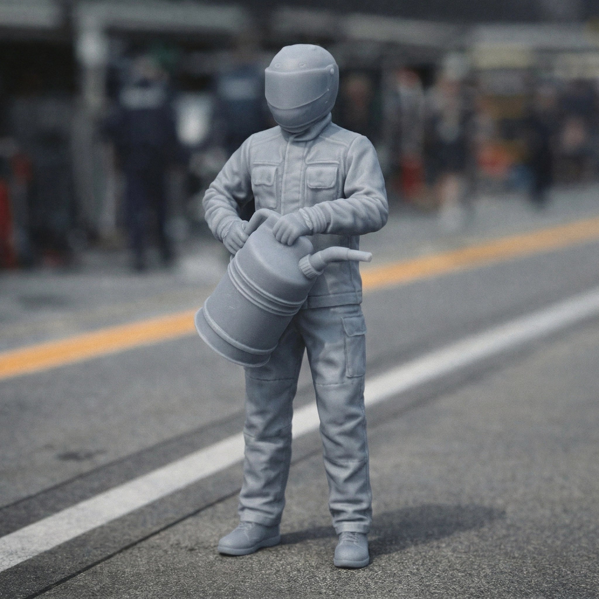 Pit Crew Refueller | Grey Resin Slot Car Diorama Figurine