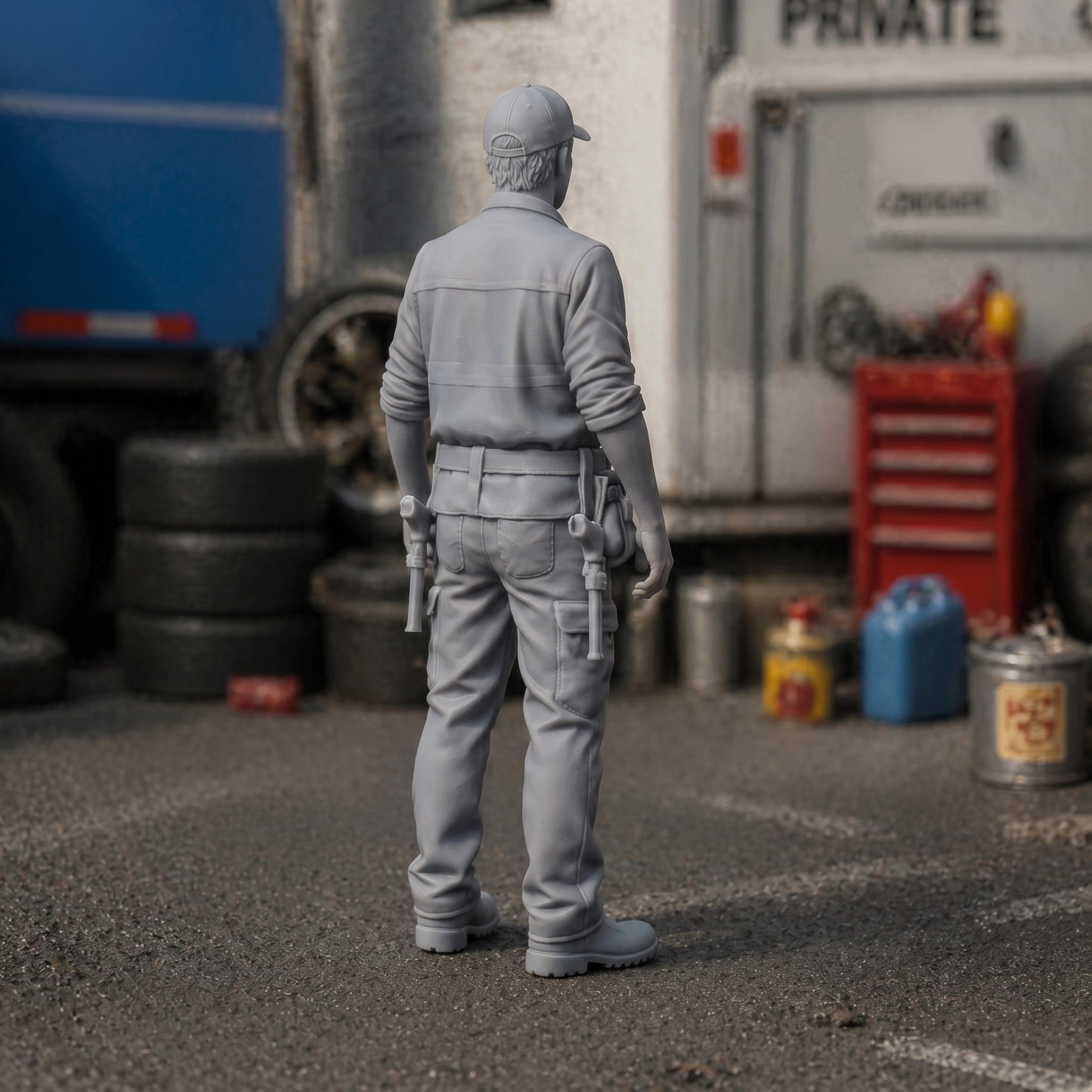 Track Maintenance Specialist | Grey Resin Slot Car Diorama Figurine