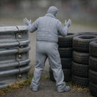 Panicked Race Marshal | Grey Resin Slot Car Diorama Figurine
