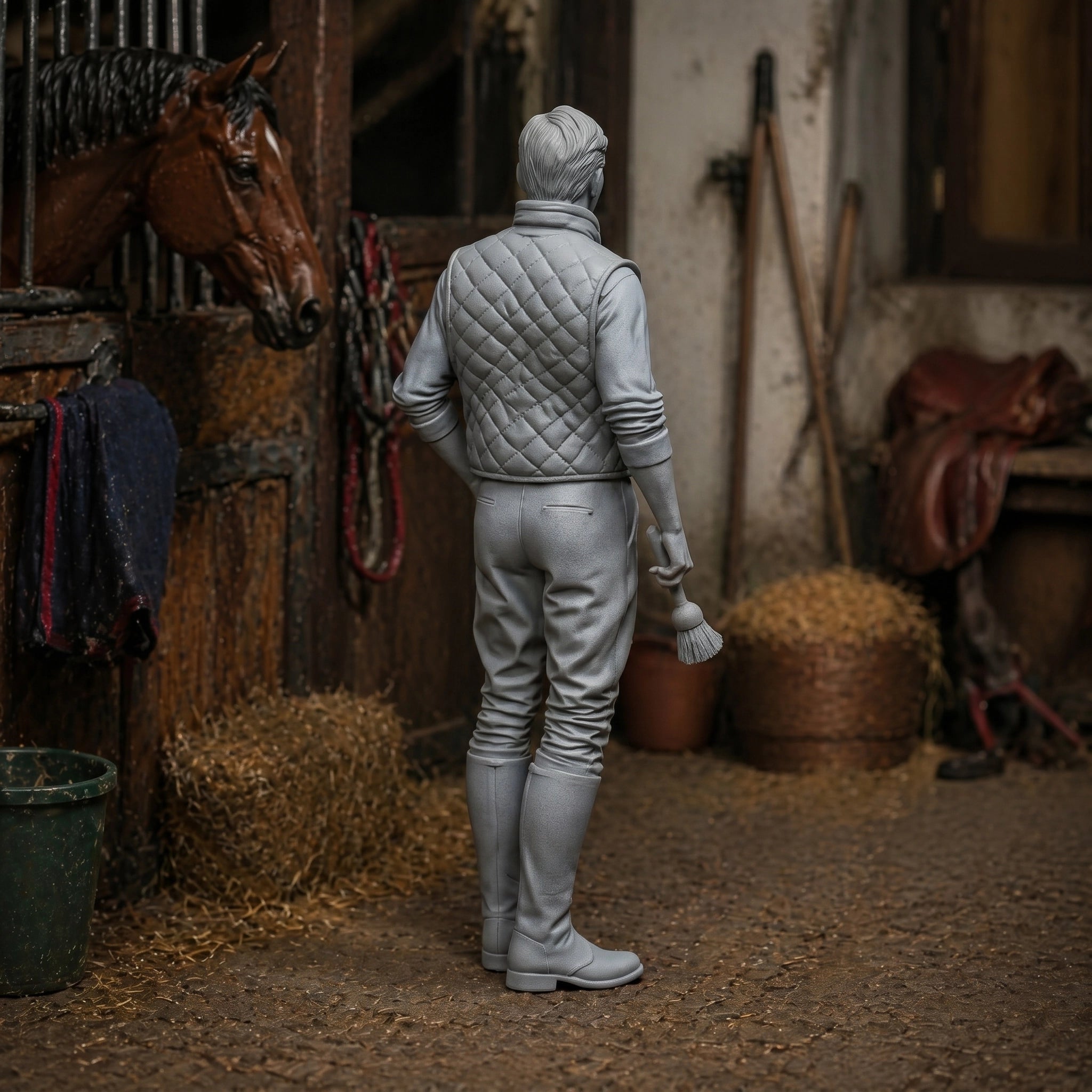 The Equestrian Trainer | Grey Resin Farm Diorama Figurine