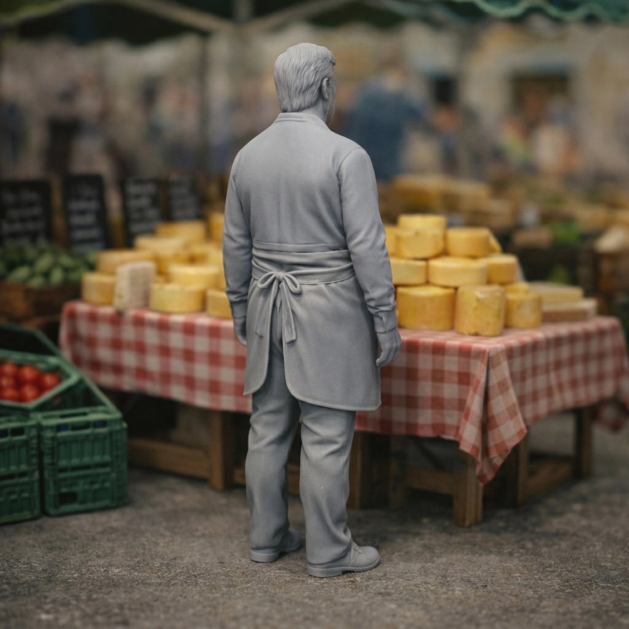 Artisanal Farmers Market Cheese Seller | Grey Resin Farm Diorama Figurine