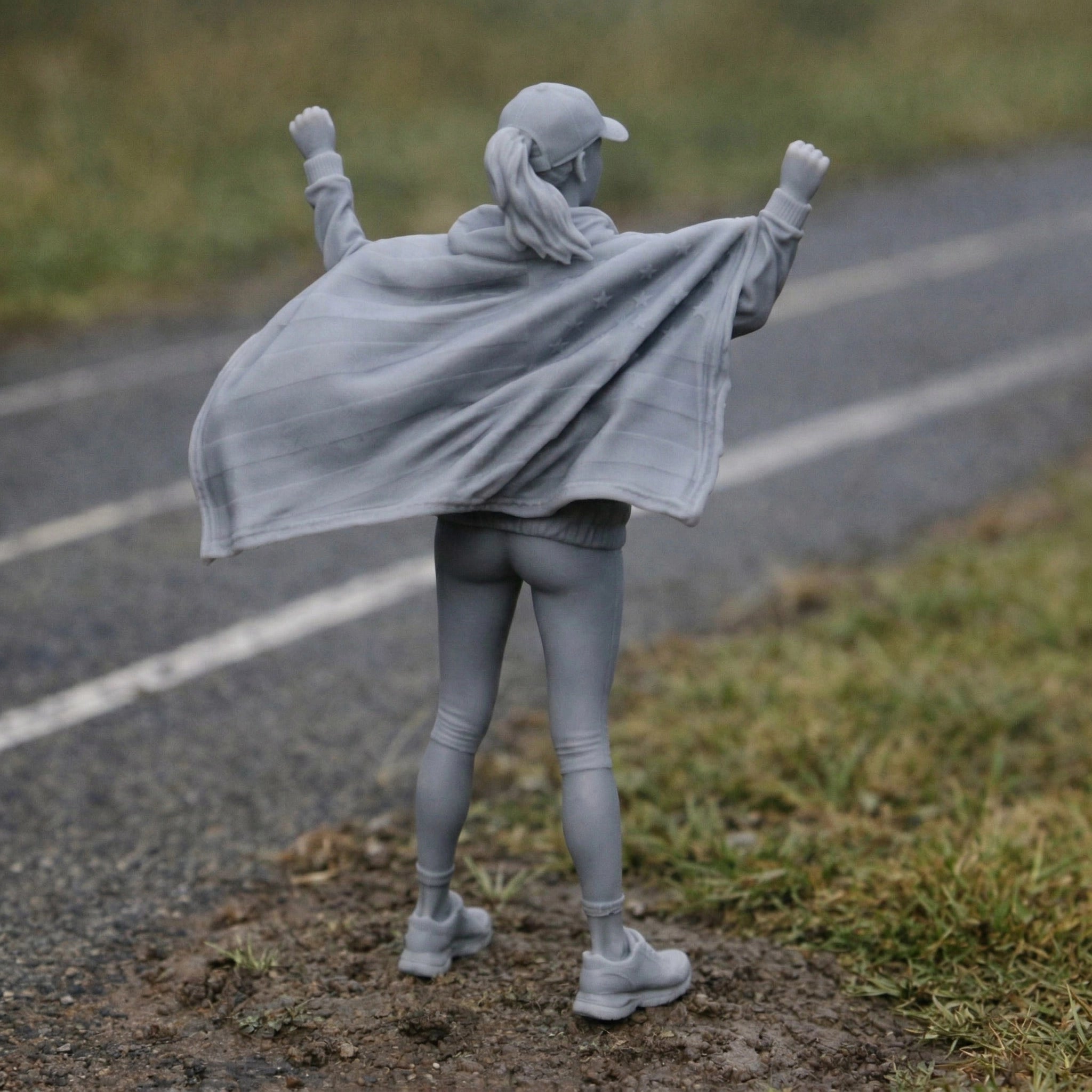 Flag-Bearer Fan | Grey Resin Diorama Figurine