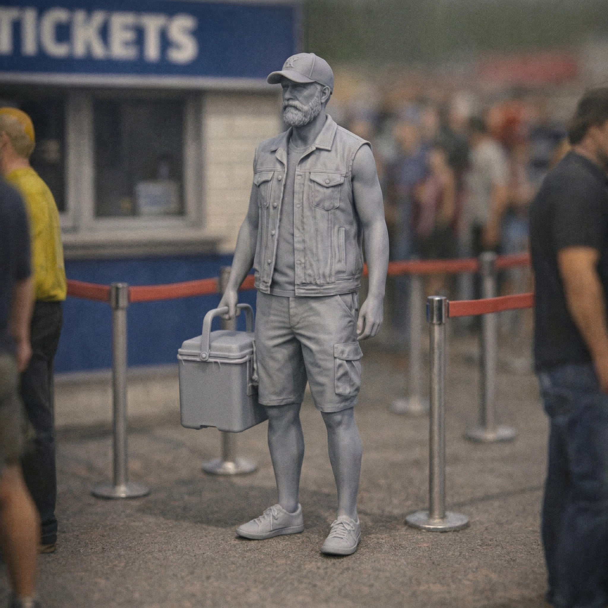 Race Day Fan with Cool Box | Grey Resin Slot Car Diorama Figurine