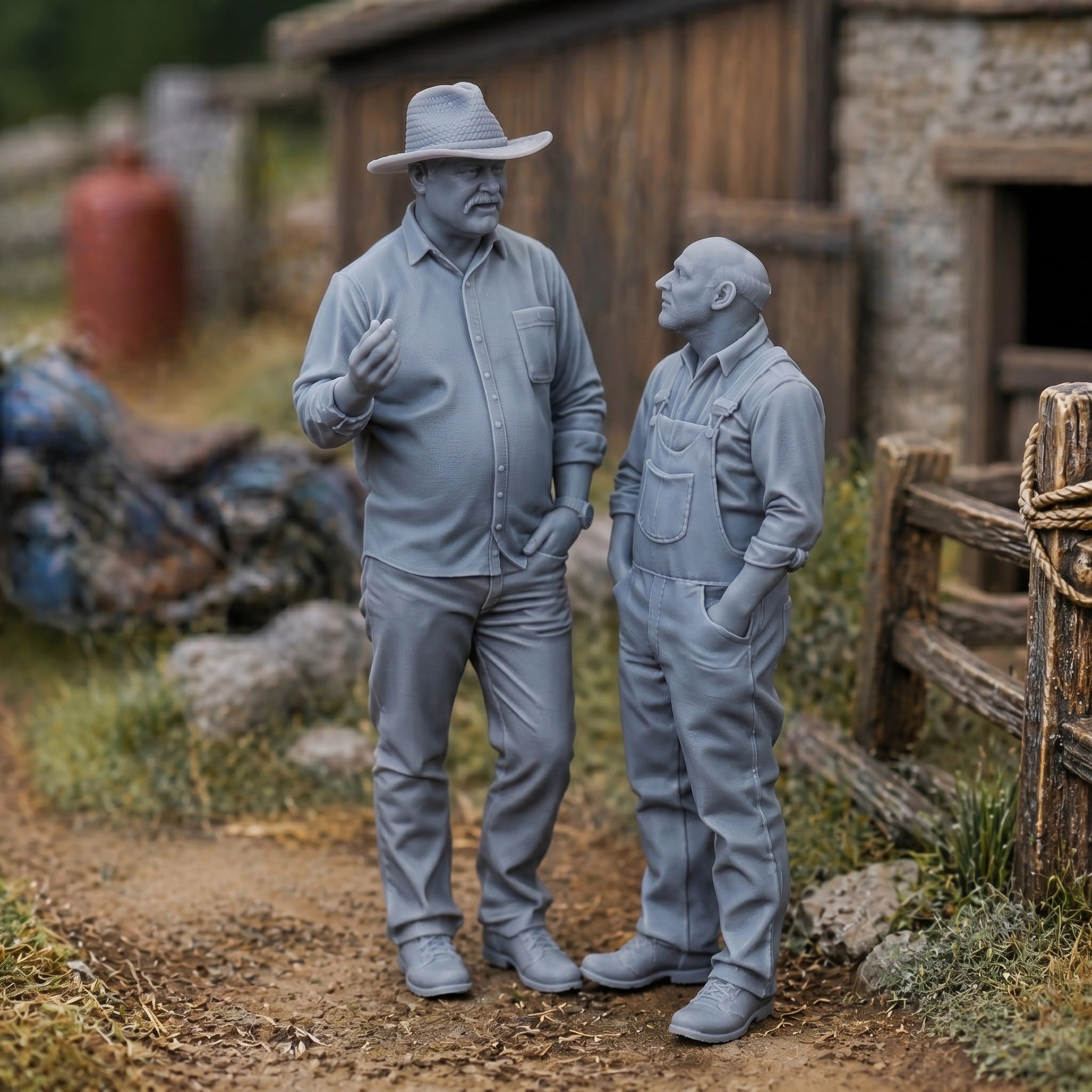 The Yard Talk Duo Two Pack | Grey Resin Farm Diorama Figurine