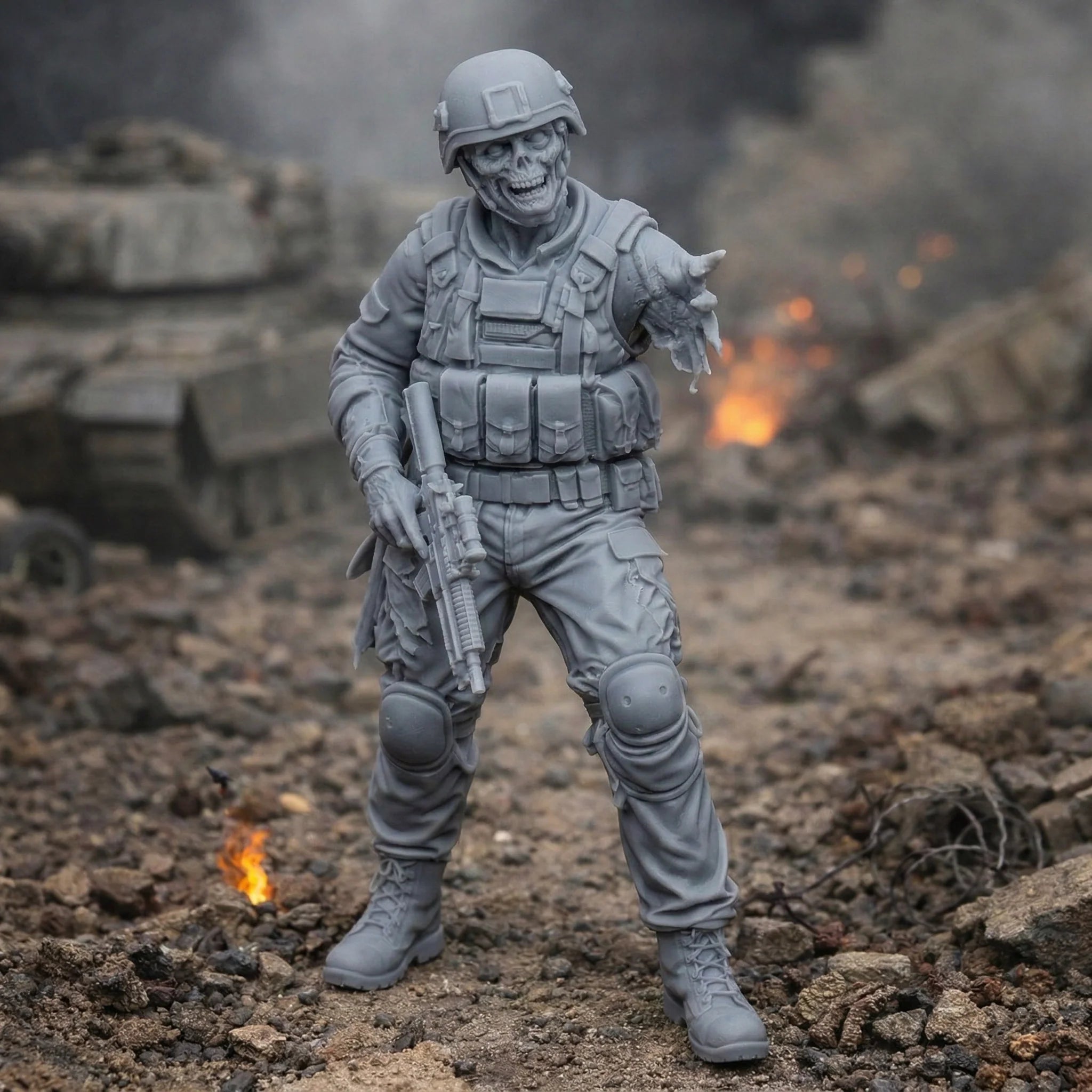 Resin Zombie Army Soldier Figurine | Scaled Resin Diorama Figurine