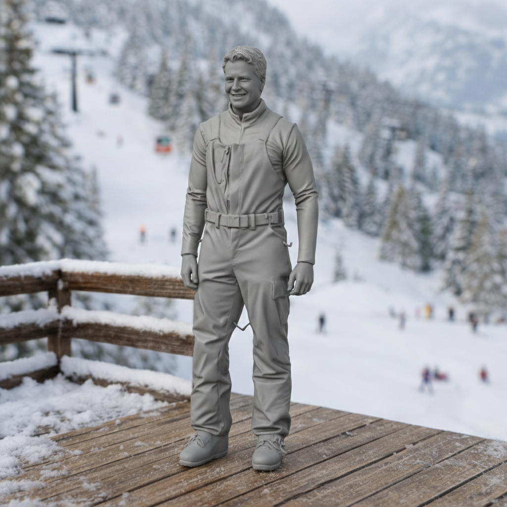 Retro High-Altitude Skier in Belted Salopettes | Resin Figurine