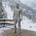 Retro High-Altitude Skier in Belted Salopettes | Resin Figurine