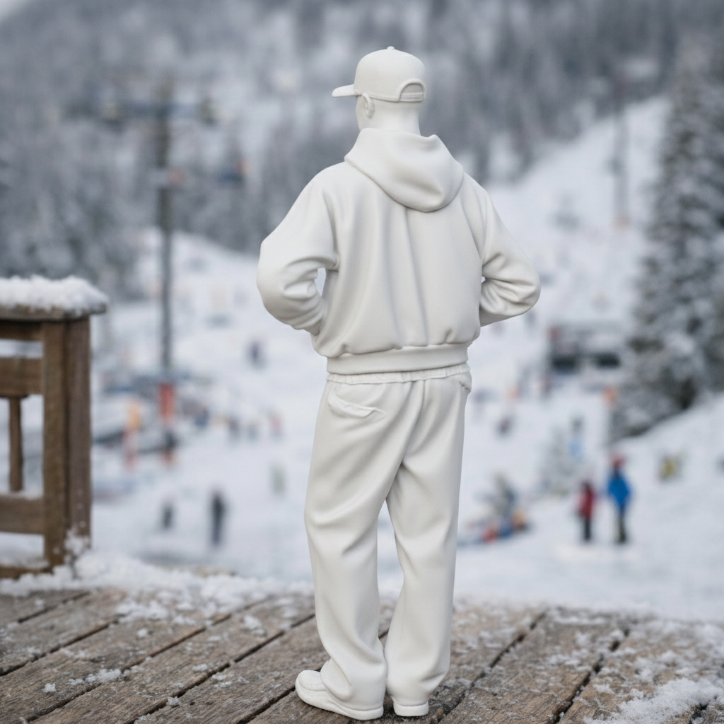 Casual Alpine Tourist in Oversized Hoodie & Joggers | Resin Figurine