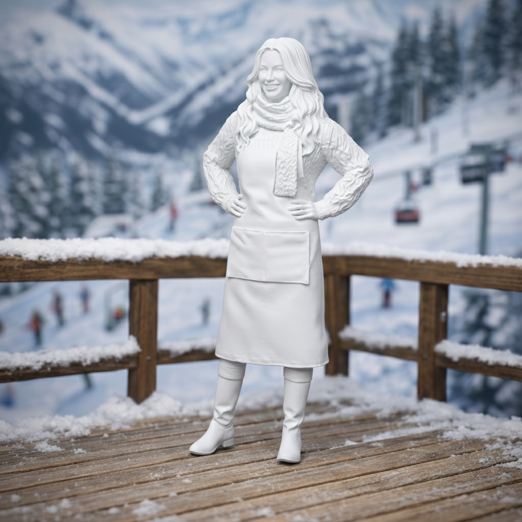 Mountain Lodge Hostess in Cable-Knit Sweater & Apron | Resin Figurine