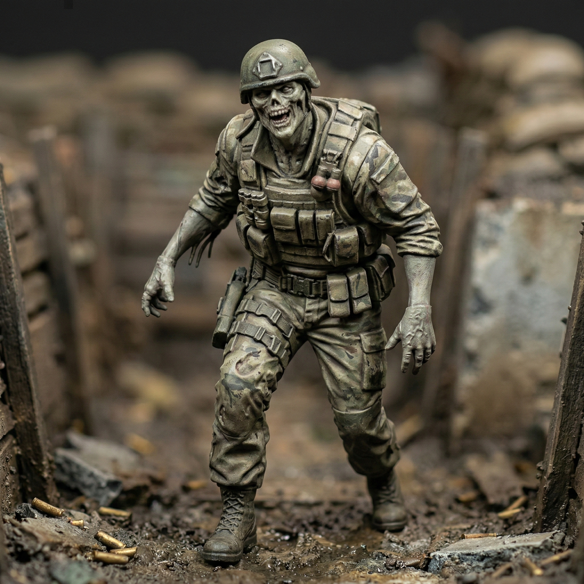 Resin Zombie Soldier Figurine | Scaled Resin Diorama Figurine