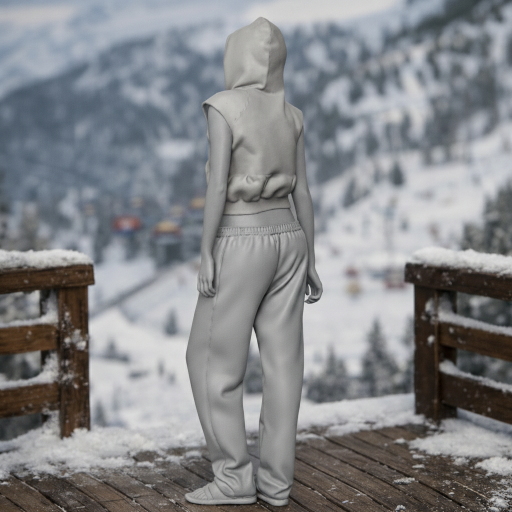 Relaxed Alpine Tourist in Cropped Hoodie & Sweatpants | Resin Figurine