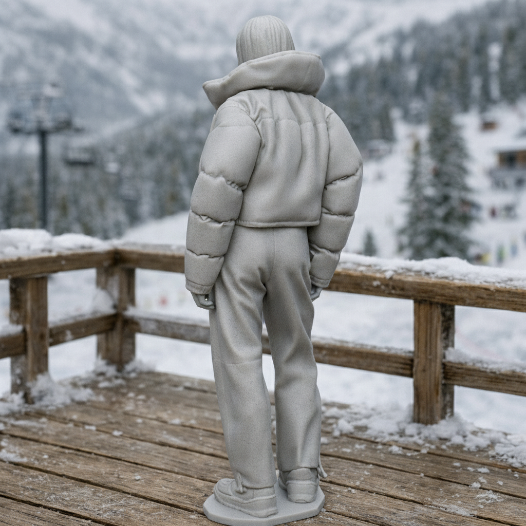 Hooded Winter Tourist in Puffer & Tracksuit | Resin Figurine