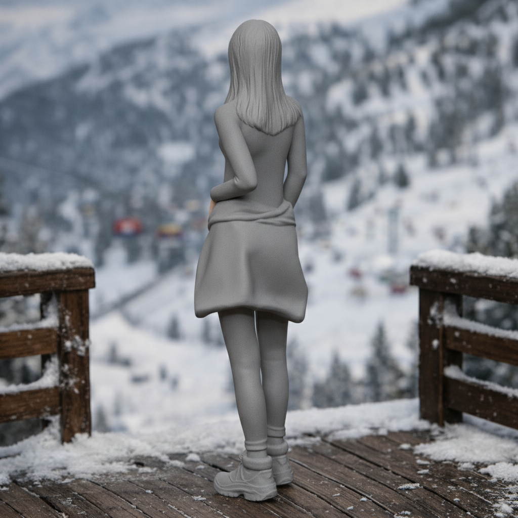 Alpine Minimalist in Sleek Winter Bodysuit | Resin Figurine