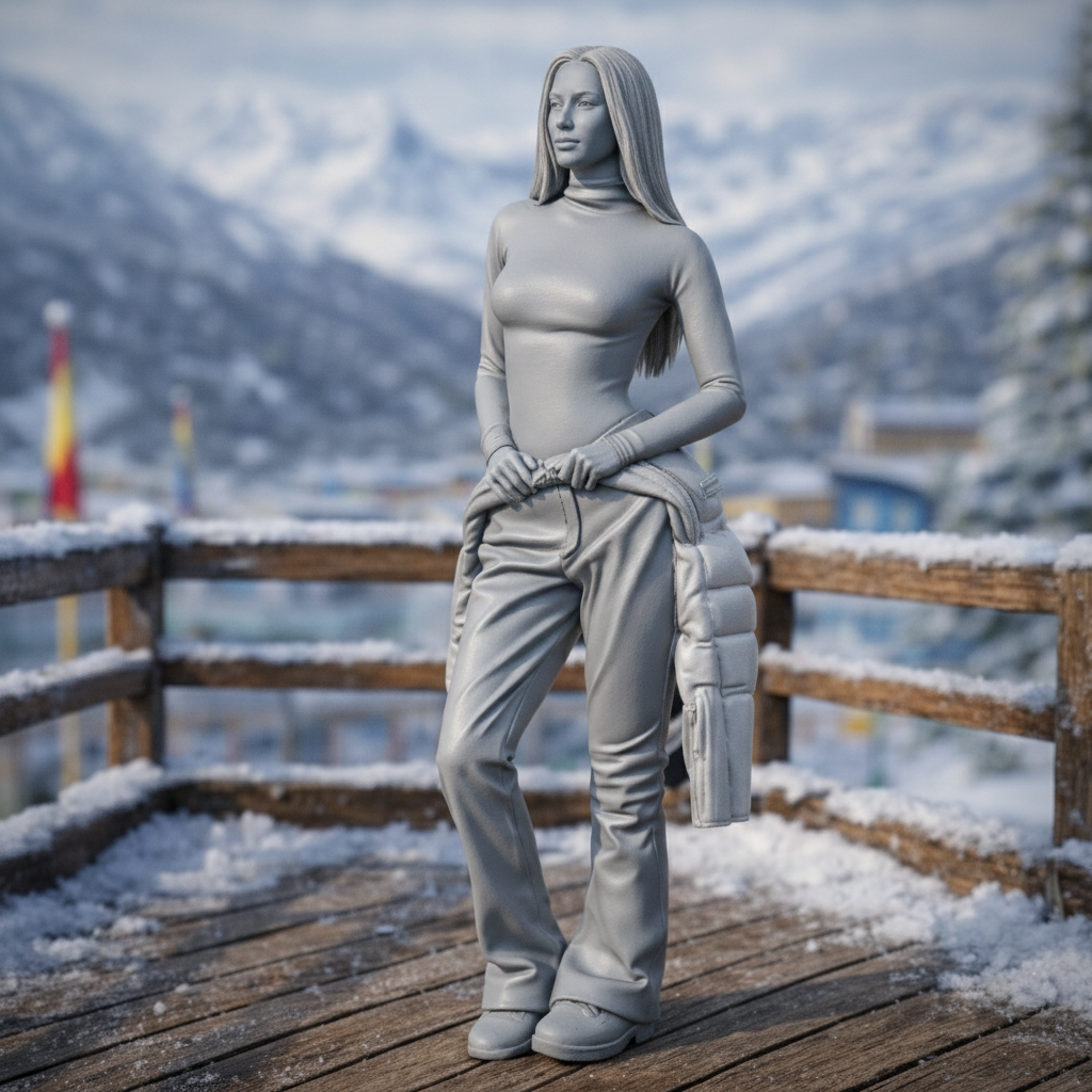 Elegant Winter Tourist in Turtleneck & Trousers | Resin Figurine