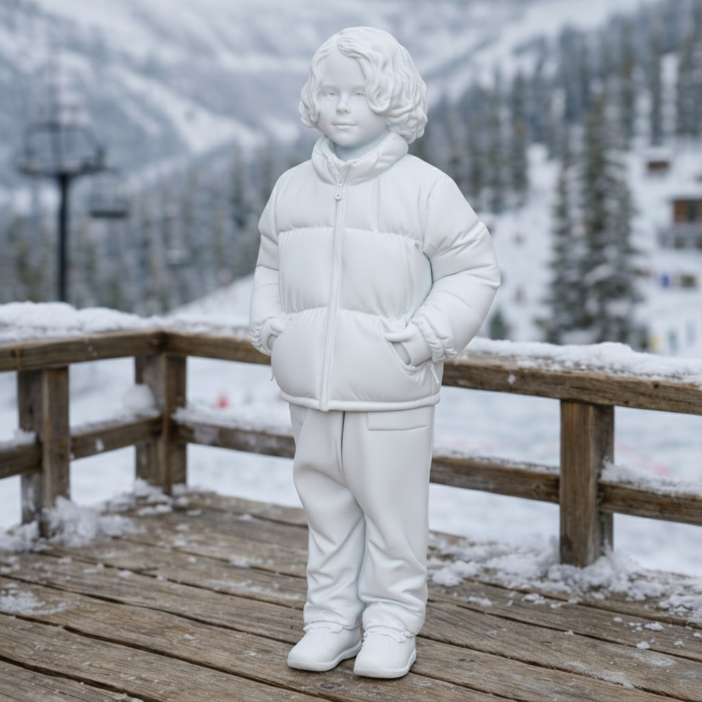 Junior Alpine Tourist in Puffer Jacket | Resin Figurine