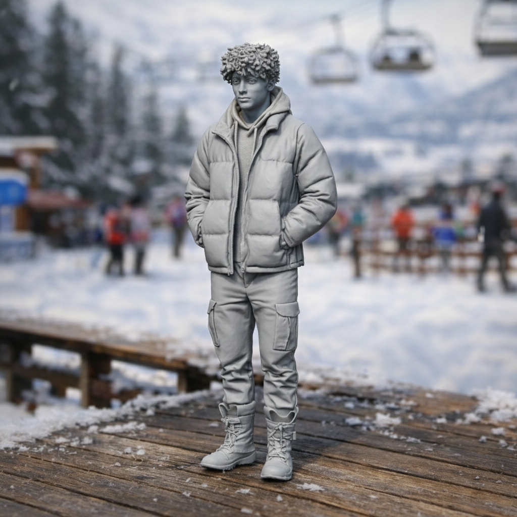 Alpine Traveller in Padded Puffer & Cargo Pants | Resin Figurine