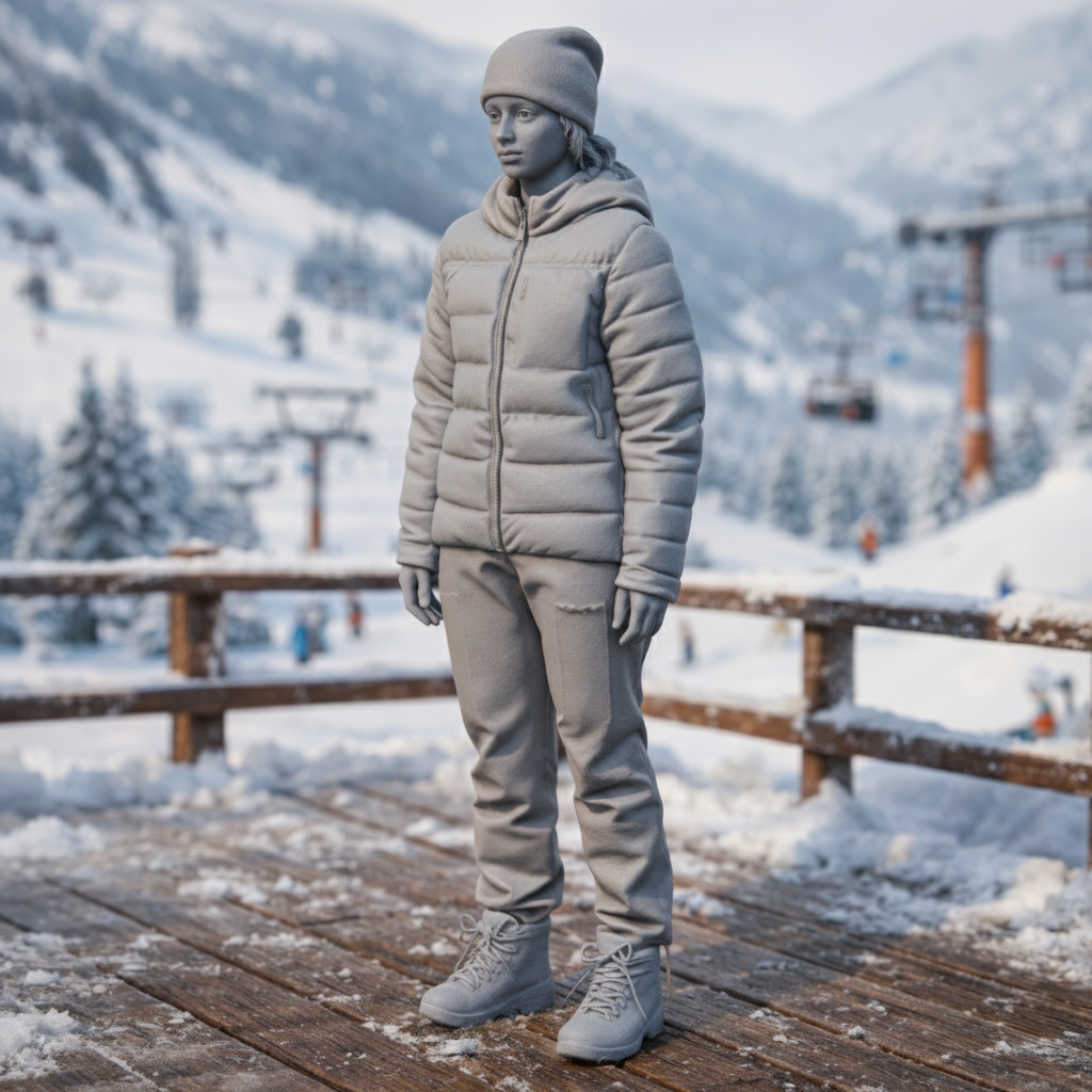 Contemporary Alpine Trekker in Insulated Puffer Jacket | Resin Figurine