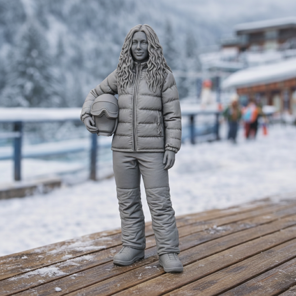 Professional Skier in Quilted Down Jacket | Resin Figurine