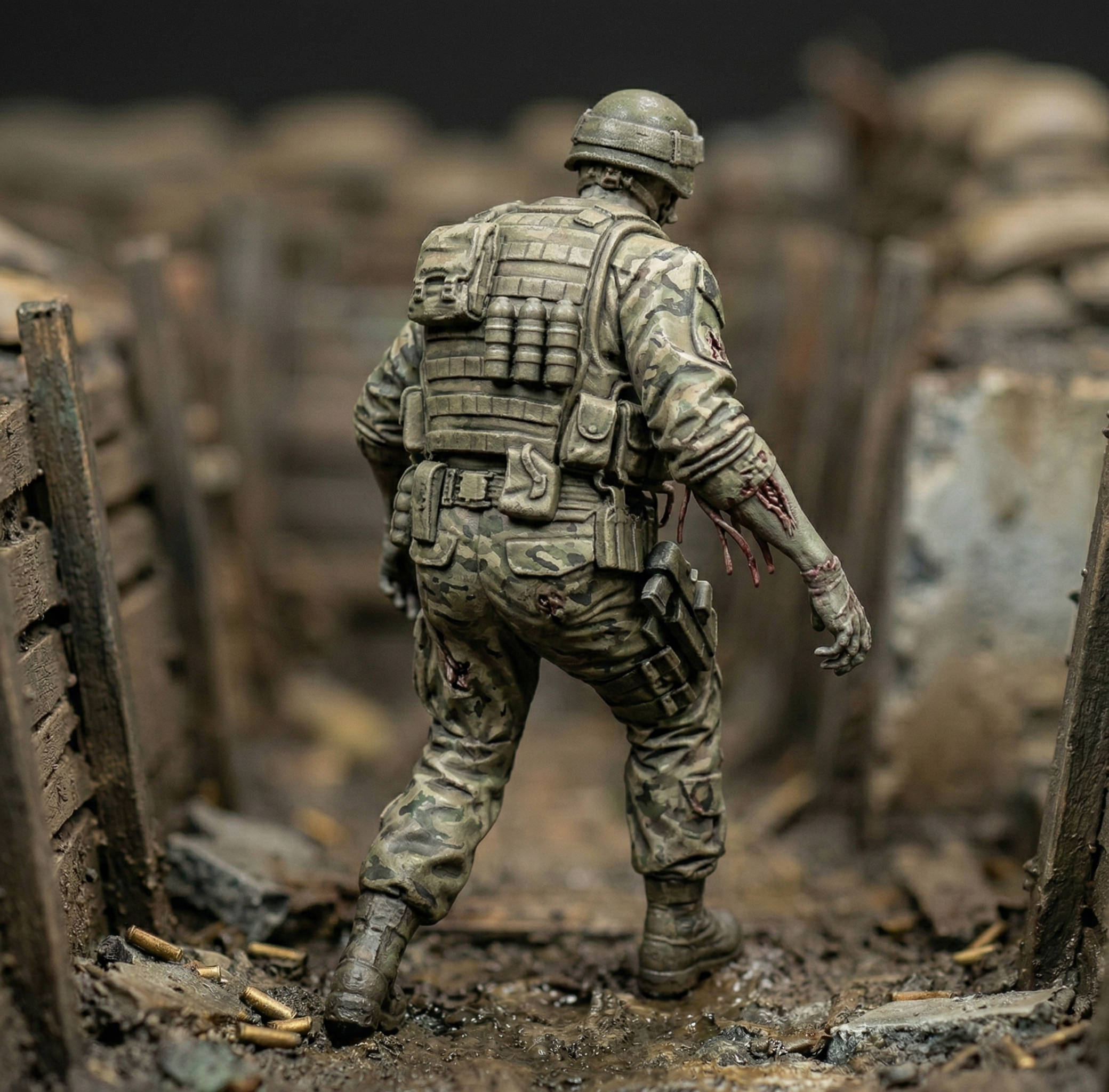 Resin Zombie Soldier Figurine | Scaled Resin Diorama Figurine