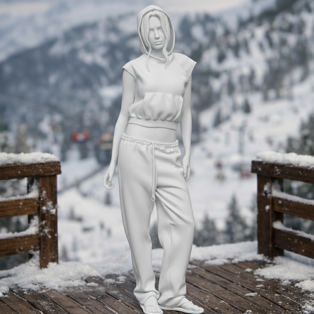 Relaxed Alpine Tourist in Cropped Hoodie & Sweatpants | Resin Figurine