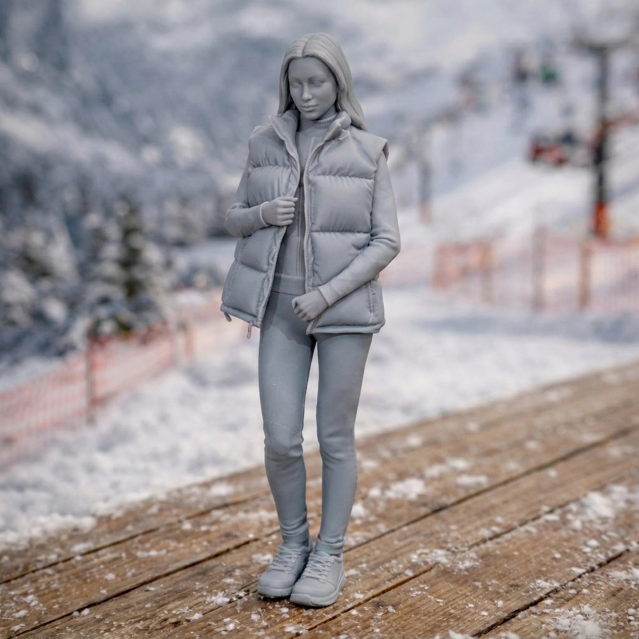 Alpine Tourist in Gilet & Performance Leggings | Resin Figurine