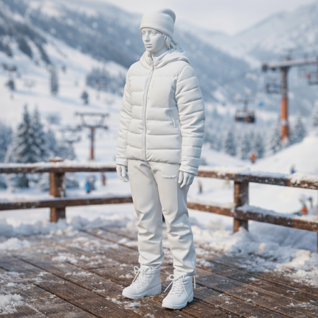 Contemporary Alpine Trekker in Insulated Puffer Jacket | Resin Figurine