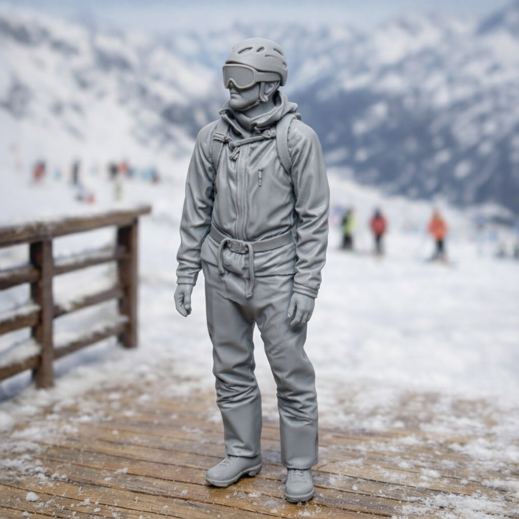Modern Peak Skier in Technical Softshell Suit | Resin Figurine