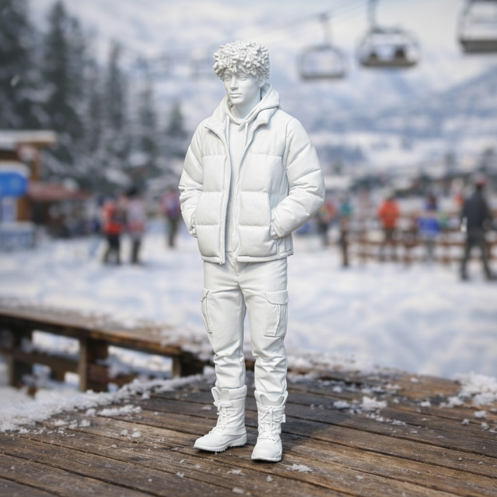 Alpine Traveller in Padded Puffer & Cargo Pants | Resin Figurine