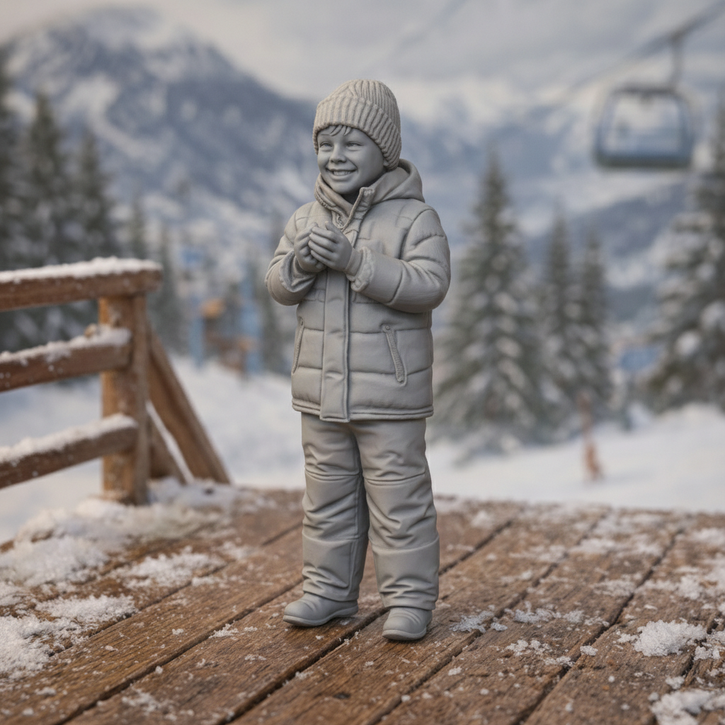 Joyful Youth in Padded Winter Gear | Resin Figurine