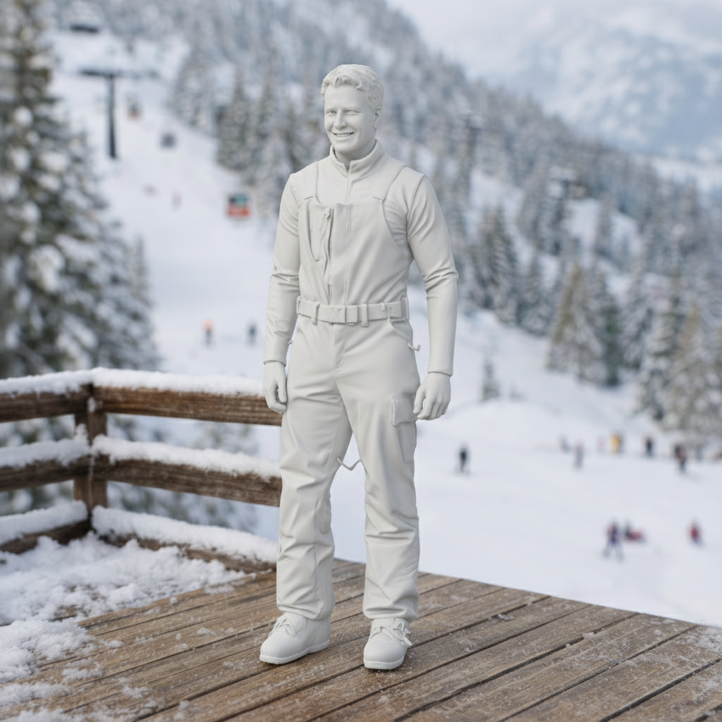 Retro High-Altitude Skier in Belted Salopettes | Resin Figurine