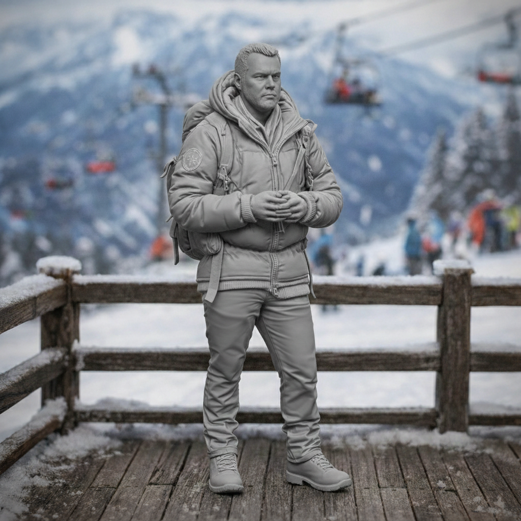 Rugged Mountain Ranger in Heavy Down Parka | Resin Figurine