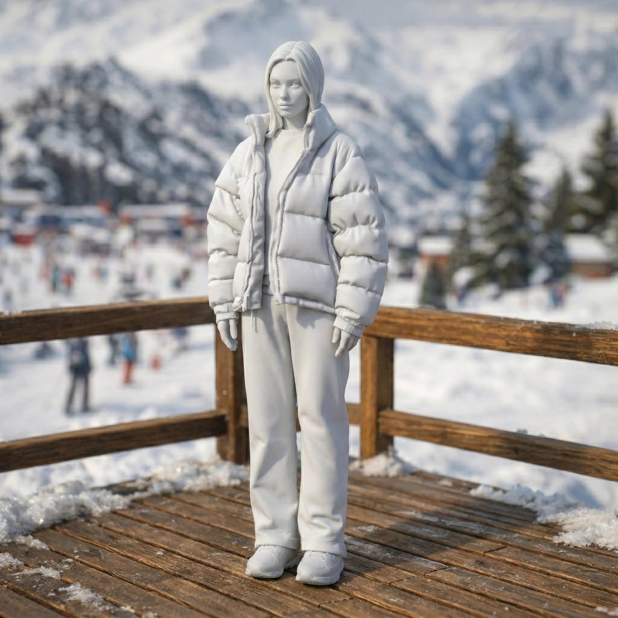 Contemporary Winter Traveller in Puffer | Resin Figurine