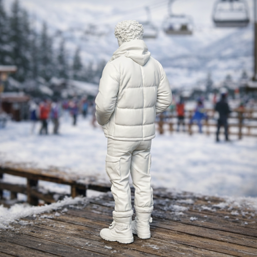 Alpine Traveller in Padded Puffer & Cargo Pants | Resin Figurine