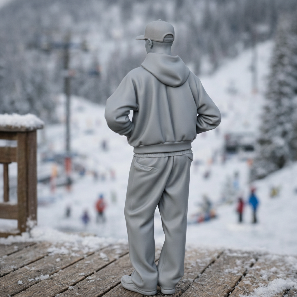 Casual Alpine Tourist in Oversized Hoodie & Joggers | Resin Figurine