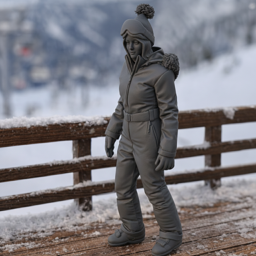 Retro Alpine Skier in Belted One-Piece Suit | Resin Figurine