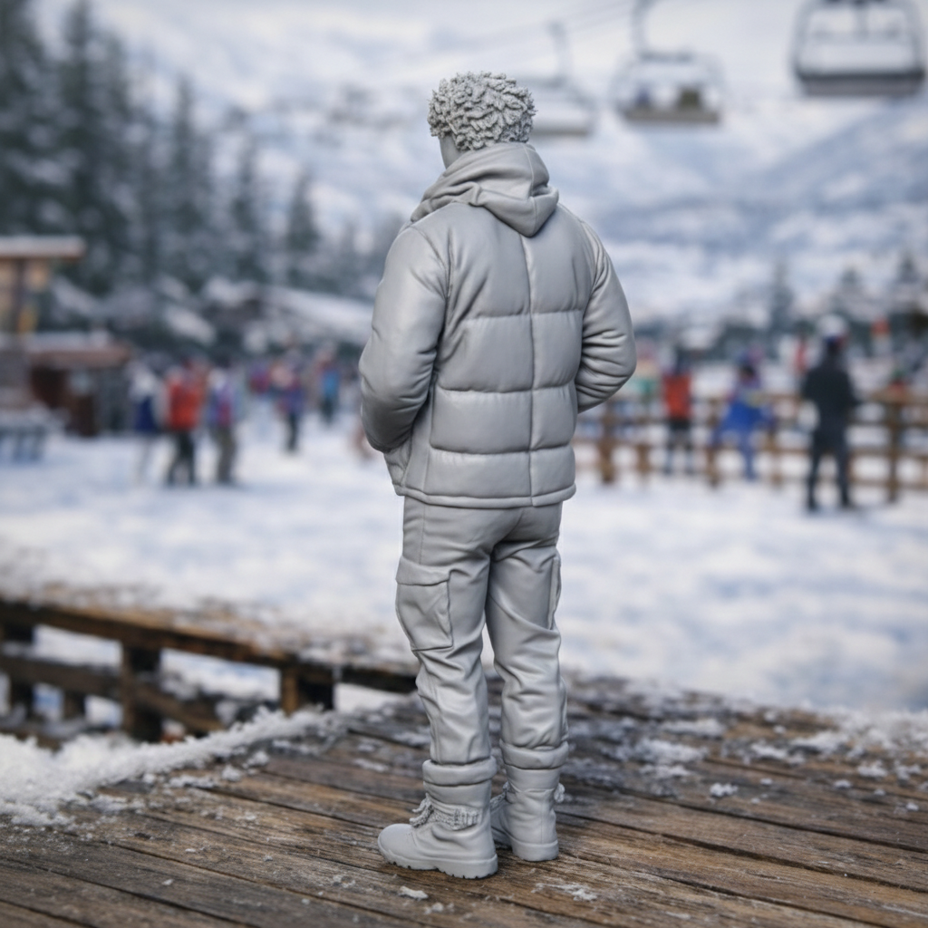 Alpine Traveller in Padded Puffer & Cargo Pants | Resin Figurine