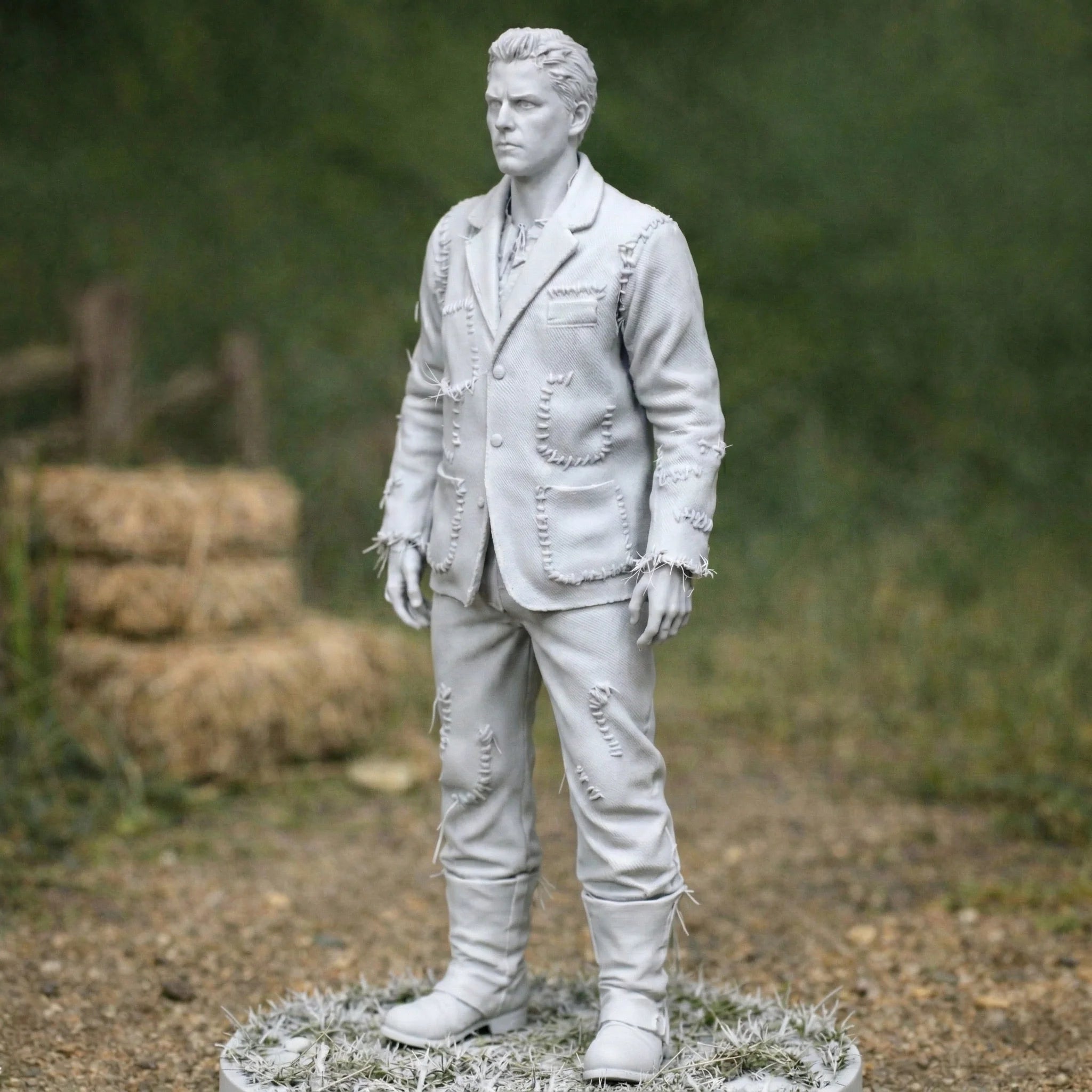 Professional Farmhand in Patched Utility Denim | Scale Resin Farm Diorama Figurine