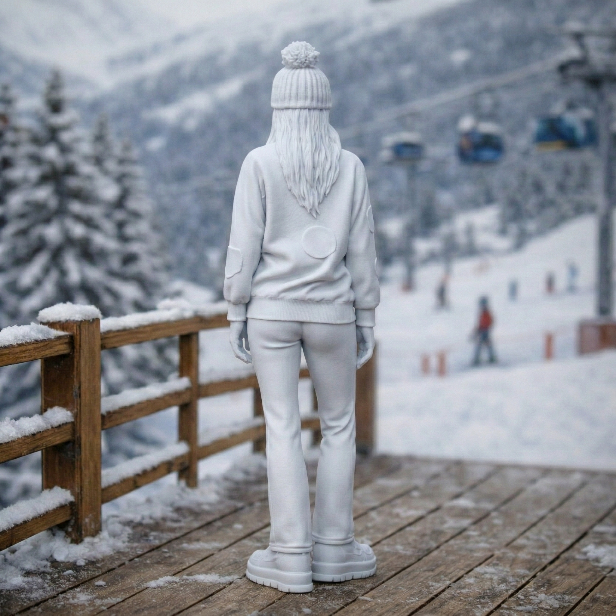 Alpine Leisure Enthusiast in Appliqué Sweatshirt | Resin Figurine