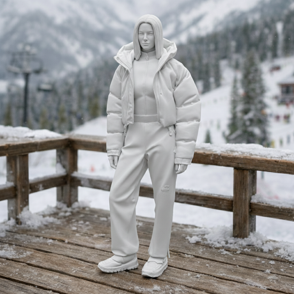 Hooded Winter Tourist in Puffer & Tracksuit | Resin Figurine