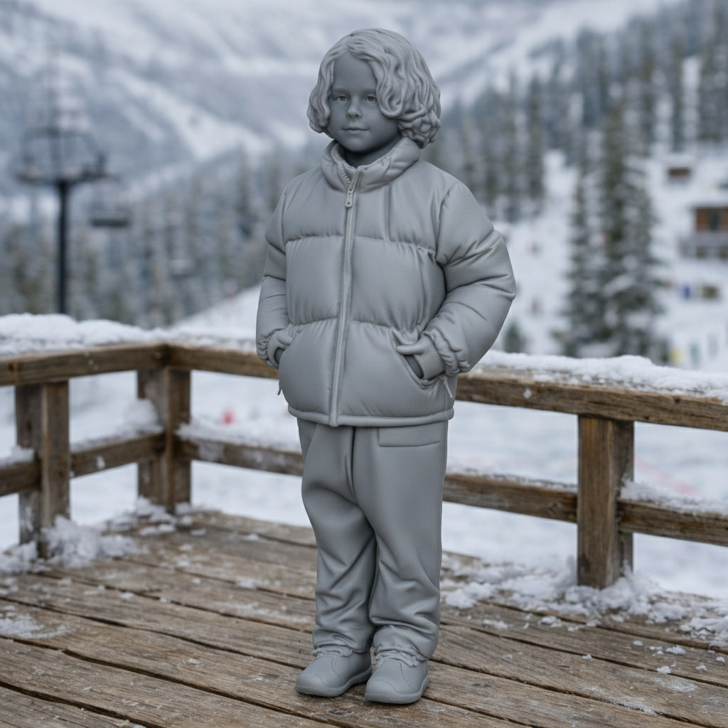 Junior Alpine Tourist in Puffer Jacket | Resin Figurine